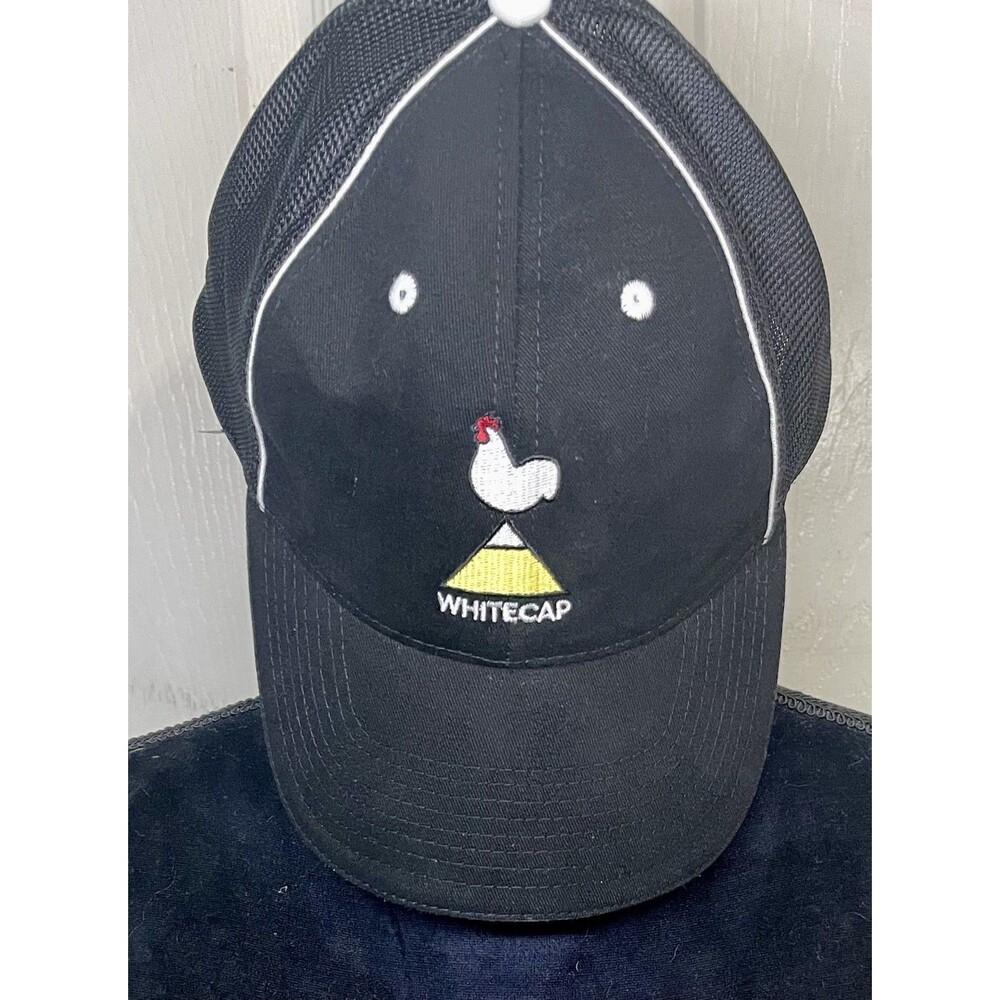 White Cap Chicken Embroidered Black White Mesh Adjustable Snapback Cap Hat